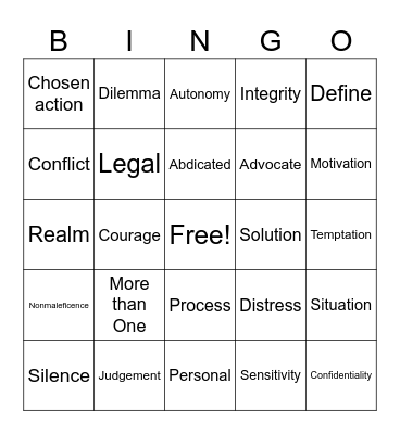 Ethical Decision Making Bingo Card
