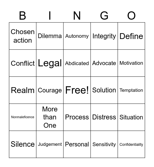 Ethical Decision Making Bingo Card