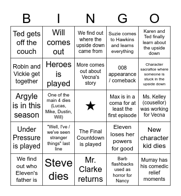 Stranger Things 5 Bingo Card