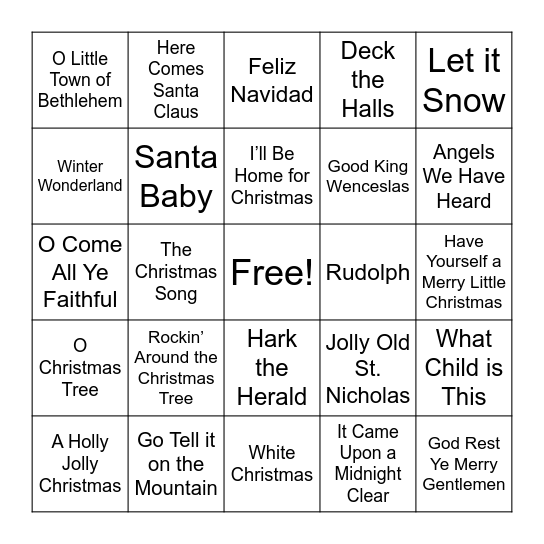 Christmas Music Bingo Card