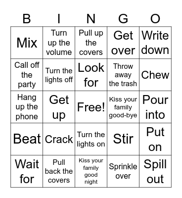 Verbs Bingo Card