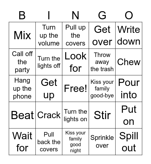 Verbs Bingo Card