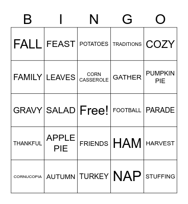 Thanksgiving Bingo Card