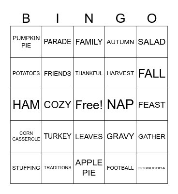 Thanksgiving Bingo Card