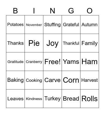 Thanksgiving Bingo Card
