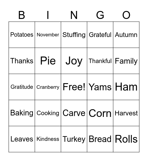 Thanksgiving Bingo Card