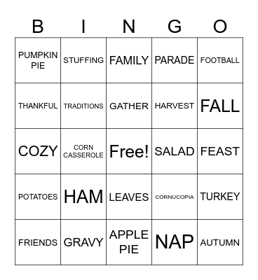 Thanksgiving Bingo Card