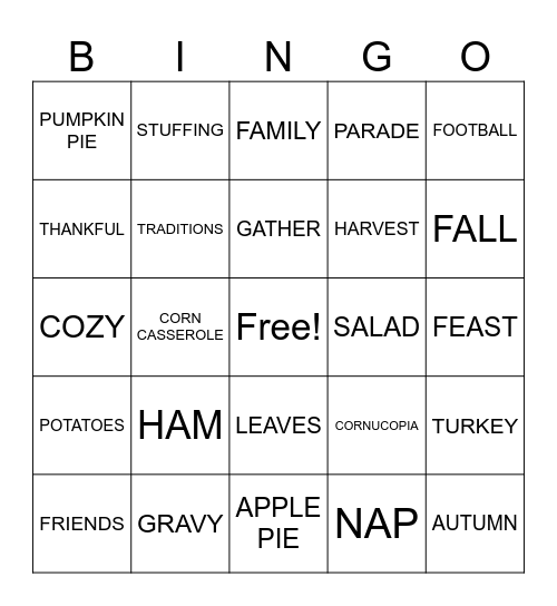 Thanksgiving Bingo Card