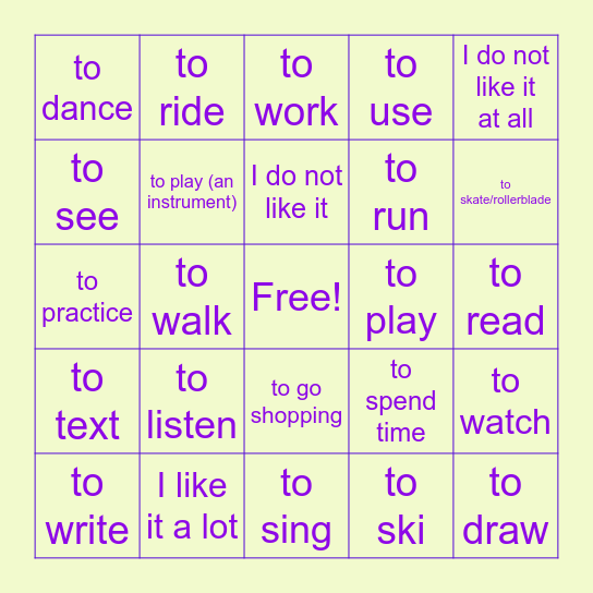 Vocab Set 1.2 Bingo Card