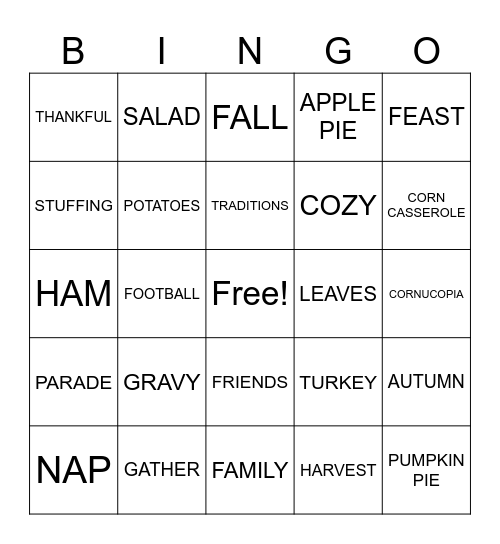 Thanksgiving Bingo Card