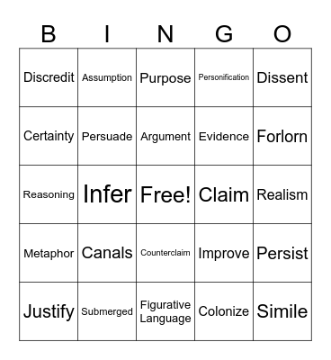 Unit 2 Bingo Card