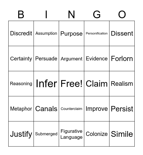Unit 2 Bingo Card