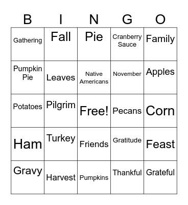 Thanksgiving Bingo Card