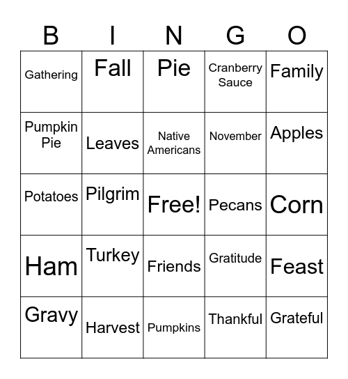 Thanksgiving Bingo Card