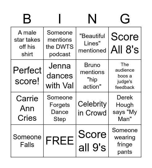 Dancing With The Stars Finale Bingo! Bingo Card