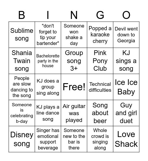 Charlie L's Pub Bingo Card