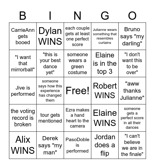 DWTS SEASON 34 FINALE! Bingo Card