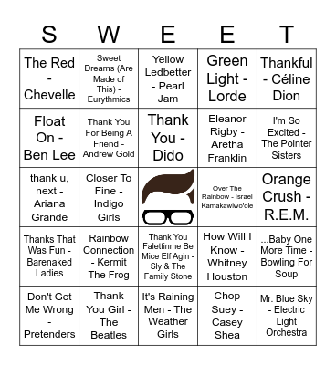 Sweet Avenue Music Bingo 11/25 Bingo Card