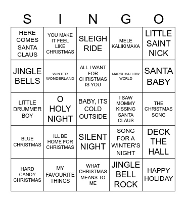 Christmas Singo Bingo Card