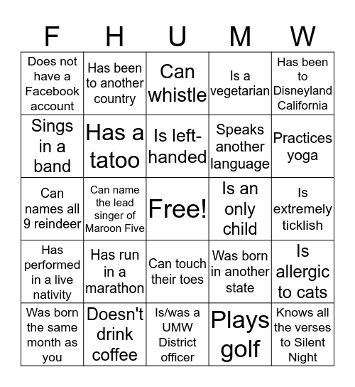 Faith Harbor UMW Girlfriend to Girlfriend Bingo Card