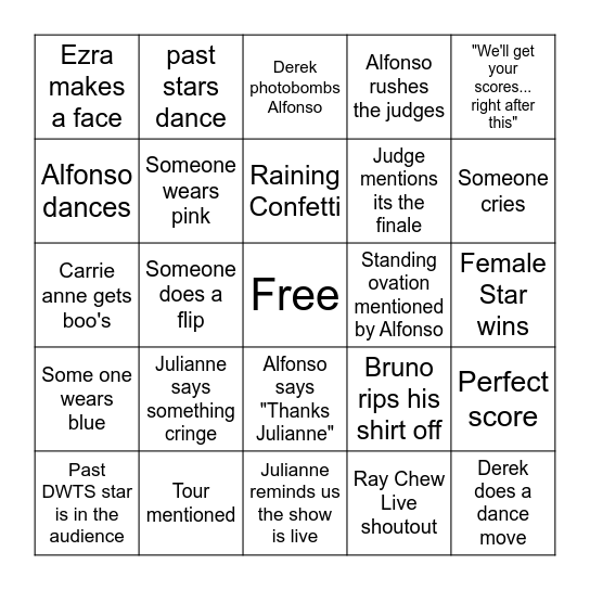 DWTS finale Bingo Card