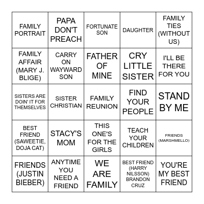 FRIENDS & FAMILY Bingo Card