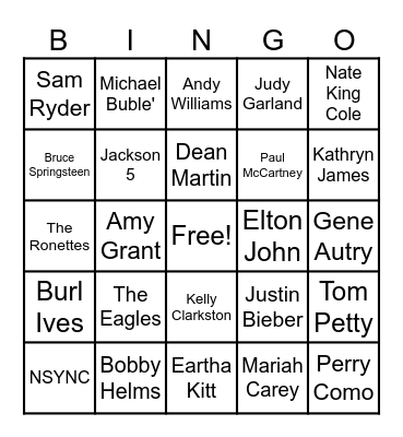 Christmas Song Bingo Card