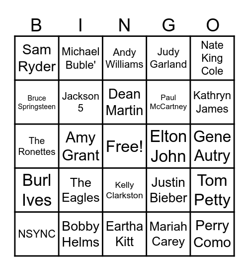 Christmas Song Bingo Card