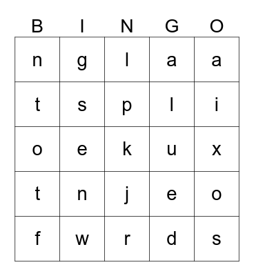 Kindergarten alphabet Bingo Card