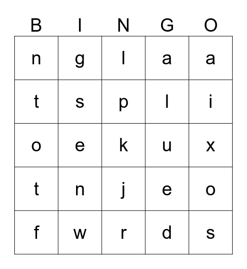 Kindergarten alphabet Bingo Card