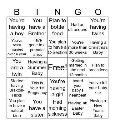 Baby Bingo Card