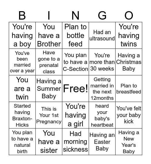 Baby Bingo Card