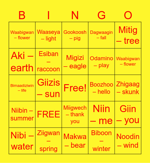 Shi Shi Be Bingo Card