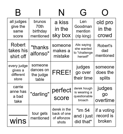 DWTS 2025 Bingo Card