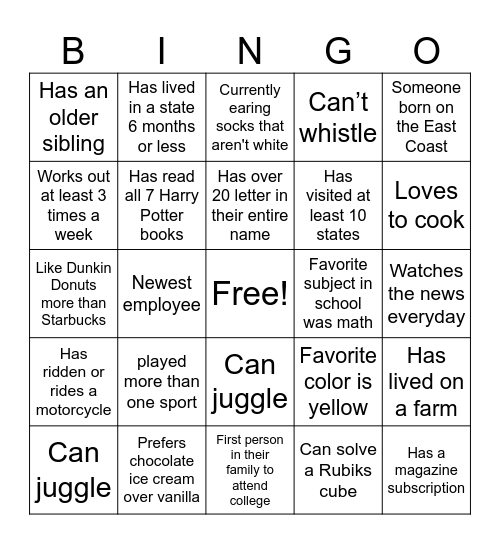 Untitled Bingo Card