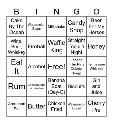 Food & Drink Bingo Card