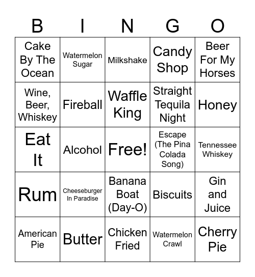 Food & Drink Bingo Card
