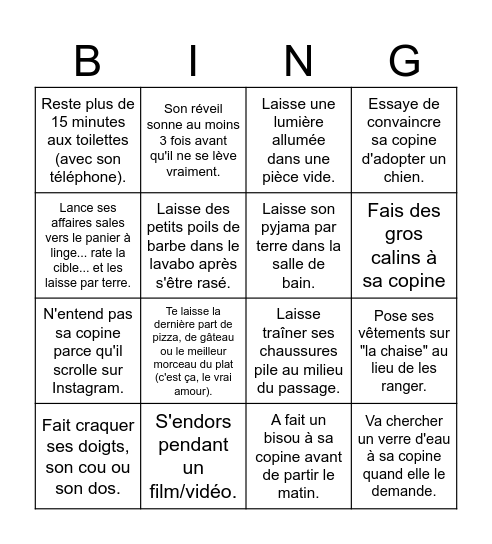 Le bingo de Guillaume Bingo Card