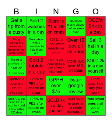Black Friday thru Xmas = $100 Bingo Card