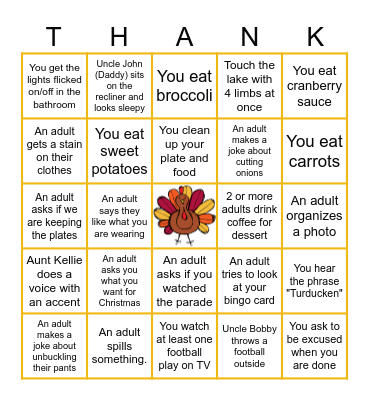 Correira Family Thanksgiving Bingo Card