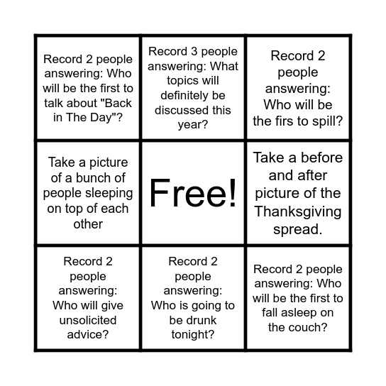 Thanksgiving BINGO Card