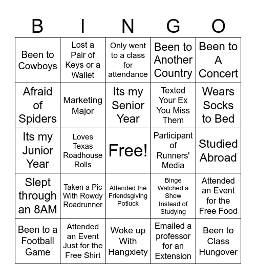 AMA Fall Banquet Bingo Card