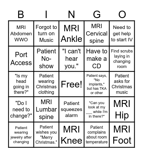 Christmas in MRI Bingo Card