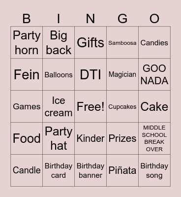 Birthday Bingo Card
