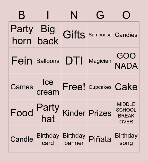 Birthday Bingo Card