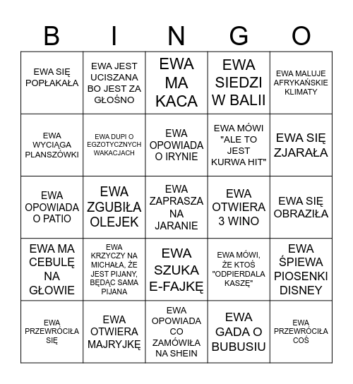 EWA Bingo Card