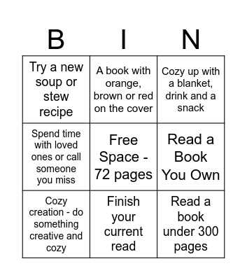 November 72 hour read-a-thon Bingo Card