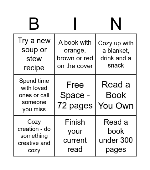 November 72 hour read-a-thon Bingo Card