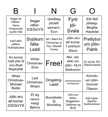 Jólalög Bingo Card