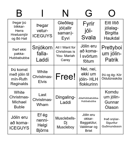 Jólalög Bingo Card